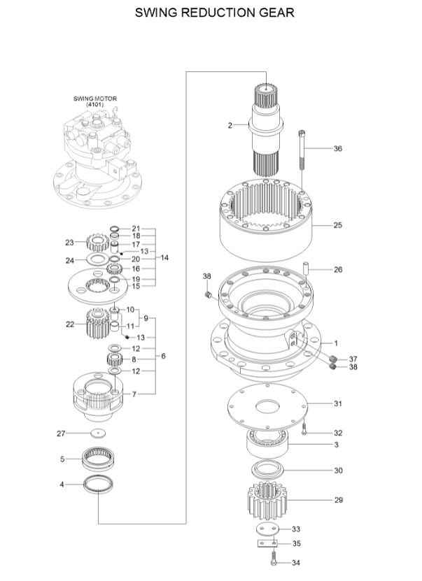 Excavator R520 Swing Reduction Slewing Gearbox 31QB-10141