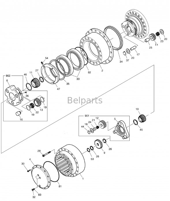 Belparts Excavator Travel Gearbox DH370-7 DH370-9 DX380LC Travel Reduction Gear K1033688