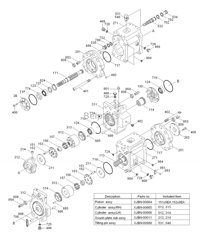Belparts Excavator For Hyundai R450lc Hydraulic Pump 31NB-10010 31NB-10020 31NB-10022