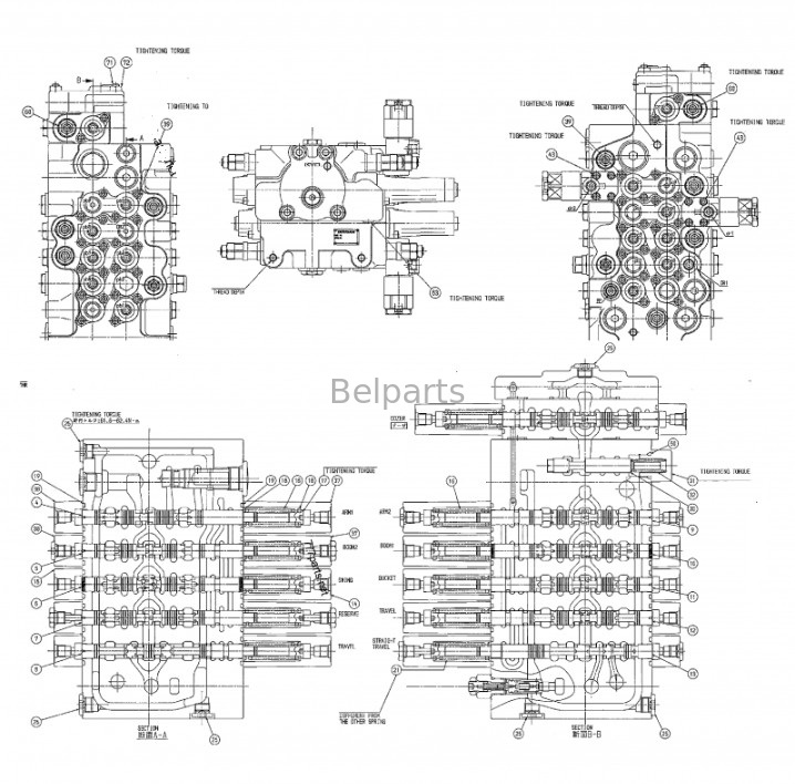 Belparts Excavator DX80GO DH80GO Main Control Valve For Doosan Daewoo K1034204 K1042776