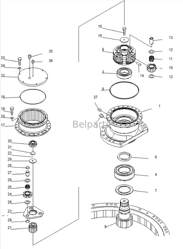 Swing Gearbox PC220-7 For Komatsu Belparts Excavator Swing Reduction Assy 206-26-00401 206-26-00400