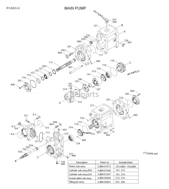 Belparts Excavator Parts Hydraulic Main Pump 31Q4-15020 For Hyundai R150W-9 R140W-9