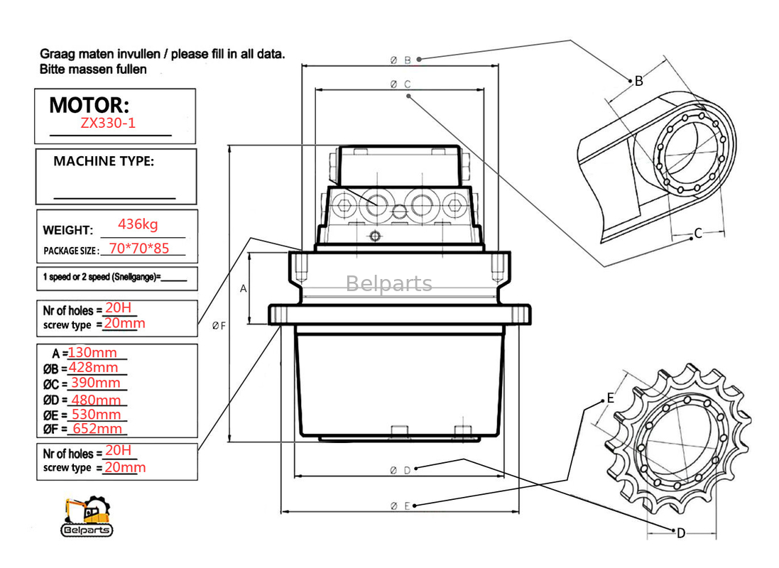 Belparts U15-3 KX41.2 KX41.2V KX36.3 K008 Excavator Hydraulic Motor Kubota15 SK1.5 For TM01