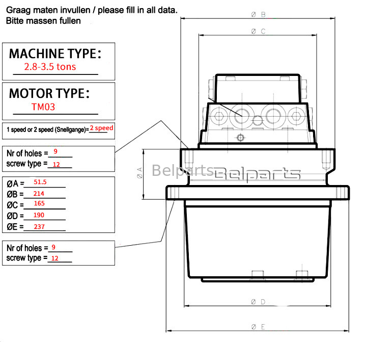 Excavator Hydraulic Motor Kubota KX71-2 KX71-3 KX61-2 KX71 KX61 U25-3 KX91.3 For TM03 Excavator Parts