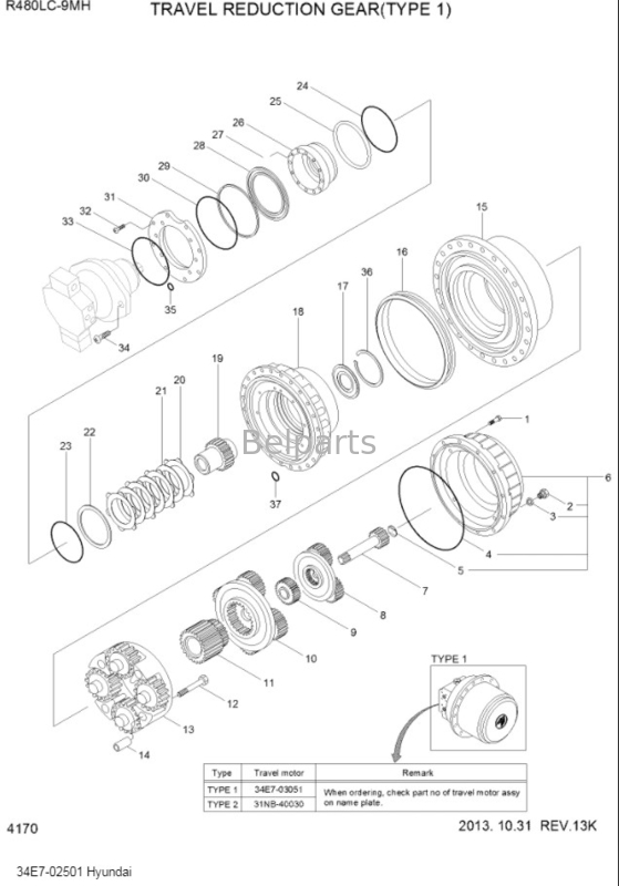 Excavator R480LC-9 Travel Reduction Gearbox 34E7-02500 Gearbox For Hyundai Excavator