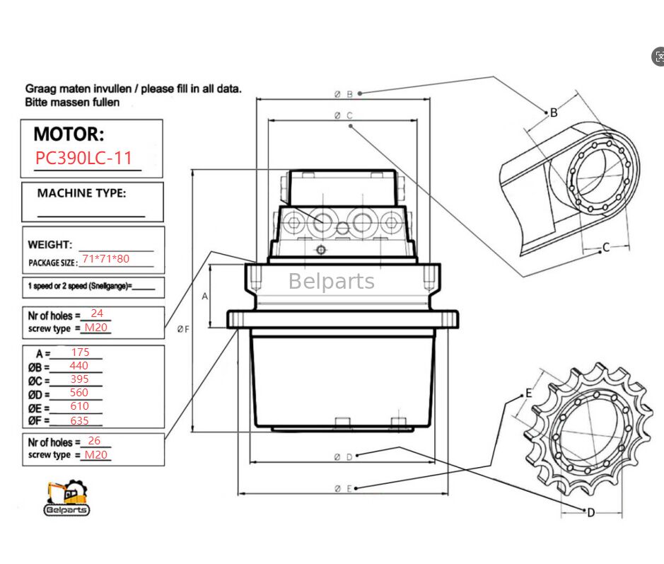 Final Drive For PC390LC-11 PC490LC-11 PC390-11 PC490-11 Komatsu Excavator Spare Parts 208-27-00500 Travel Motor With Gearbox Assembly