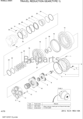 Excavator R480LC-9 Travel Reduction Gearbox 34E7-02500 Gearbox For Hyundai Excavator