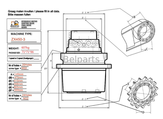 Hitachi ZX450 ZX480 Excavator Travel Motor Gearbox 9186918 9203565 Assembly
